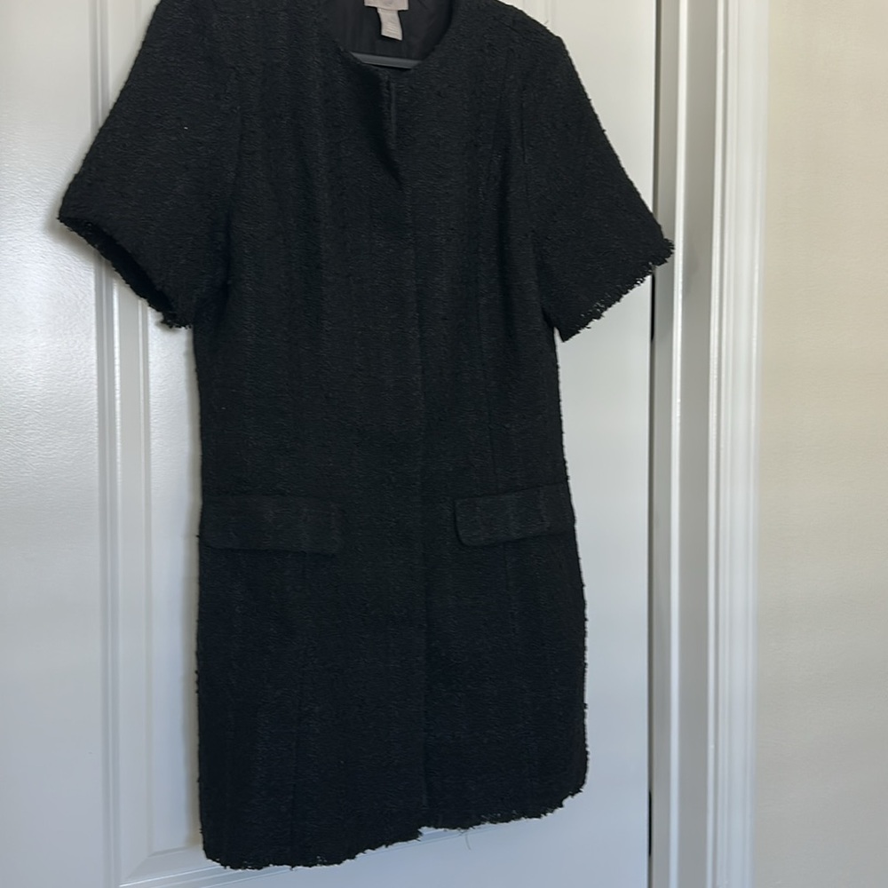 H&M Black Tweed Bouclé Short Sleeve Dress | Classic Shift Mini | Size M